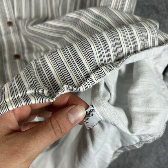 Aran Sweater Market Shirt Men XL Cream Striped Irish Grandfather Oversize Cotton - Picture 5 of 8